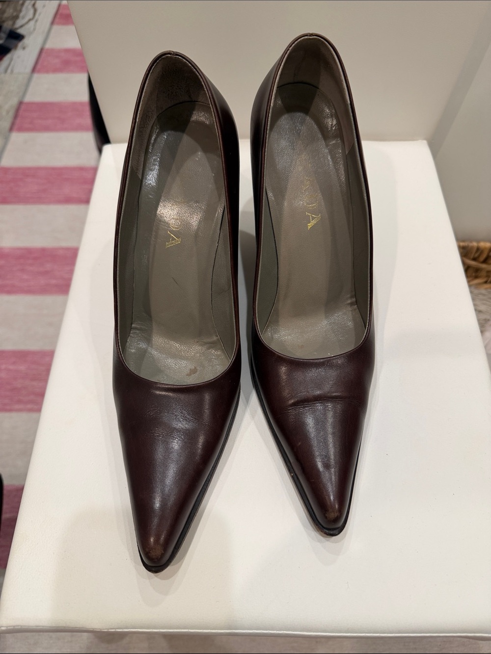 Prada Classic Pointed-Toe Leather Pumps - Brown